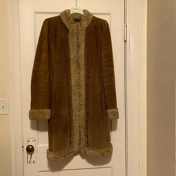 Guess suede winter coat with embroidered detail